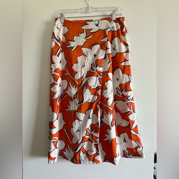 ZARA Trafaluc Orange/White Floral Print Wrap Skort Pants size Medium EUC - Picture 8 of 12